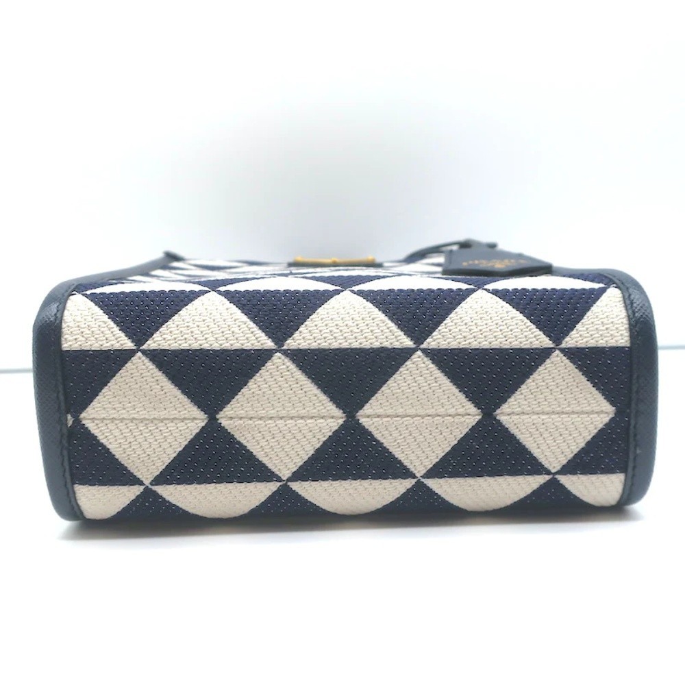 Prada Symbole Mini Tote Baltic Blue/White Embroidered Jacquard Crossbody Bag NEW - Picture 7 of 12